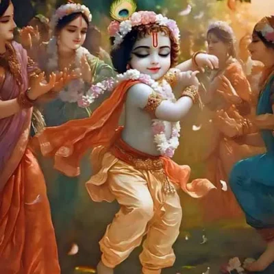Little Krishna dancing with Gopis